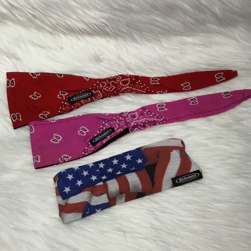Schampa Bandana Print and American Flag Headbands, Lot of 3